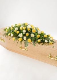 Rose Casket Spray Yellow and White